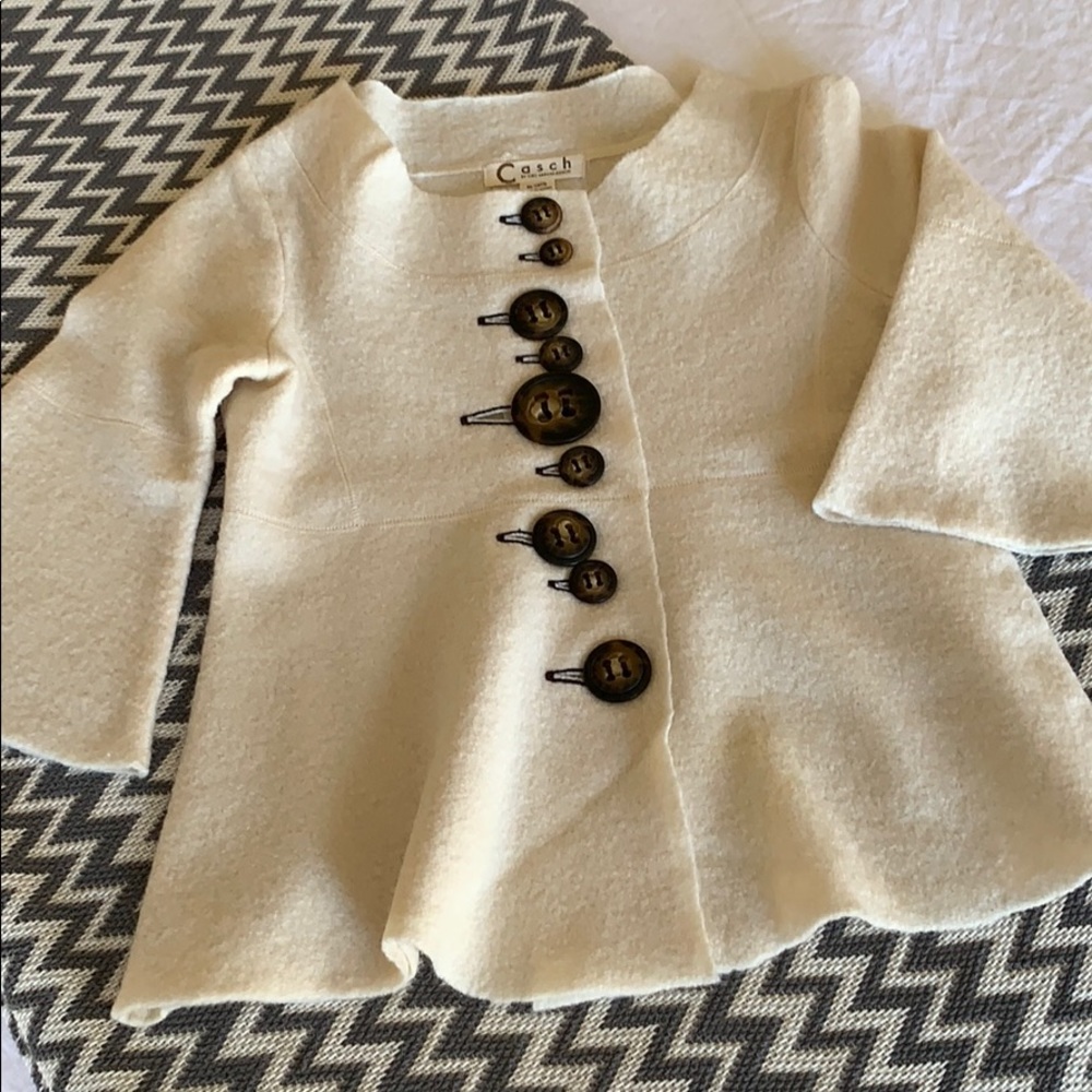 Anthropologie Felted Wool Cream Sweater with Brown Buttons